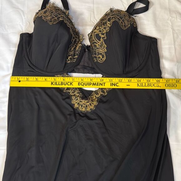 Cacique lane Bryant women’s slip dress nightie lingerie size 42DD black gold lac - Picture 10 of 10